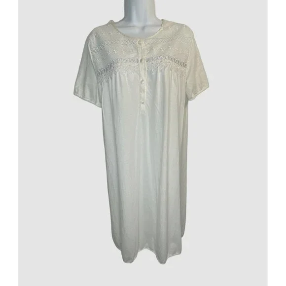Jloe | Intimates & Sleepwear | Jloe Night Gown Dress Ml White Cotton Lace  Detail Buttons Italian Made | Poshmark